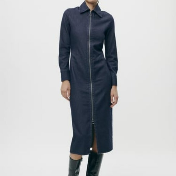 NWT ZARA ZIPPERED DENIM DRESS ZW COLLECTION Sz M - Picture 1 of 10